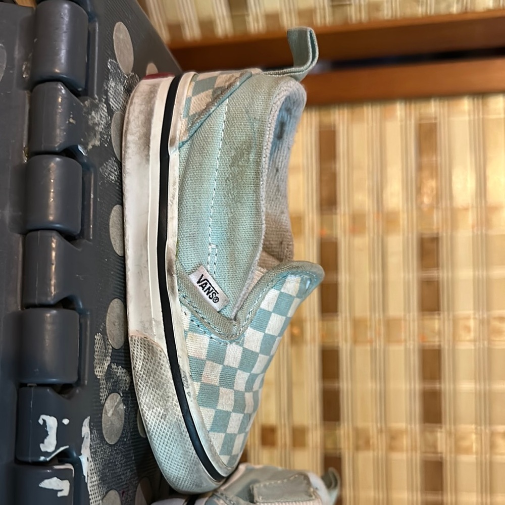 Vans Kids Light Blue Checkered Slip-On Sneakers